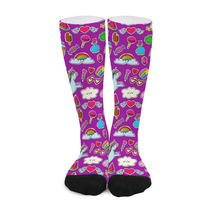 Purple Girly Unicorn Pattern Print Long Socks