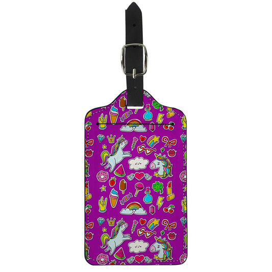 Purple Girly Unicorn Pattern Print Luggage Tag