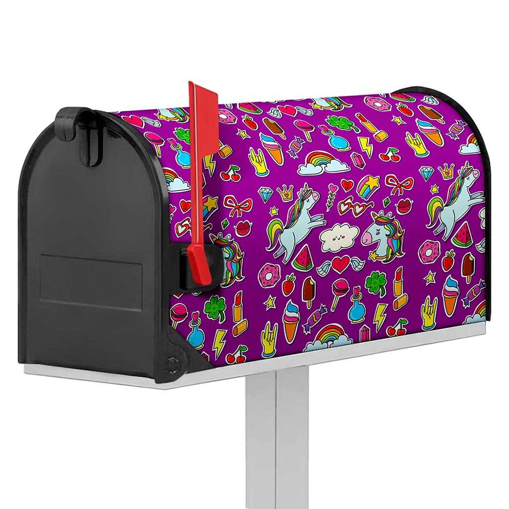 Purple Girly Unicorn Pattern Print Mailbox Cover