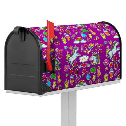 Purple Girly Unicorn Pattern Print Mailbox Cover