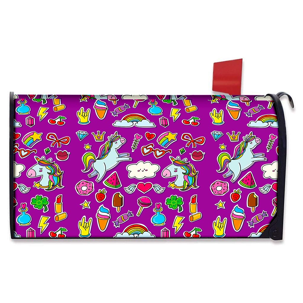 Purple Girly Unicorn Pattern Print Mailbox Cover