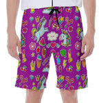 Purple Girly Unicorn Pattern Print Men's Beach Shorts