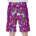 Purple Girly Unicorn Pattern Print Men's Beach Shorts