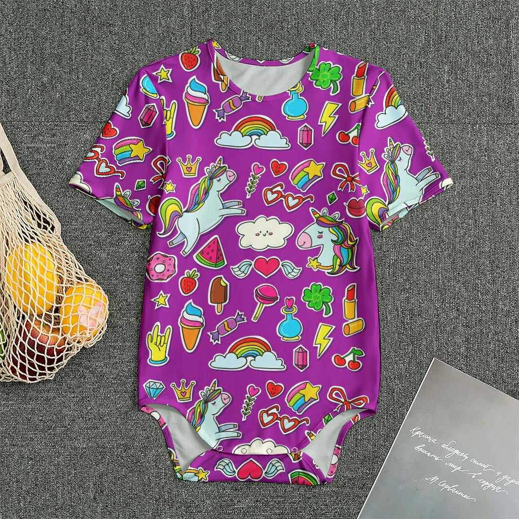 Purple Girly Unicorn Pattern Print Men's Bodysuit