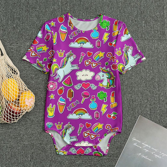 Purple Girly Unicorn Pattern Print Men's Bodysuit