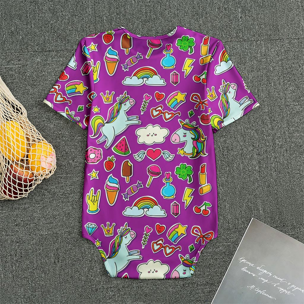 Purple Girly Unicorn Pattern Print Men's Bodysuit