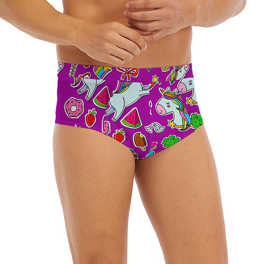 Purple Girly Unicorn Pattern Print Men's Briefs