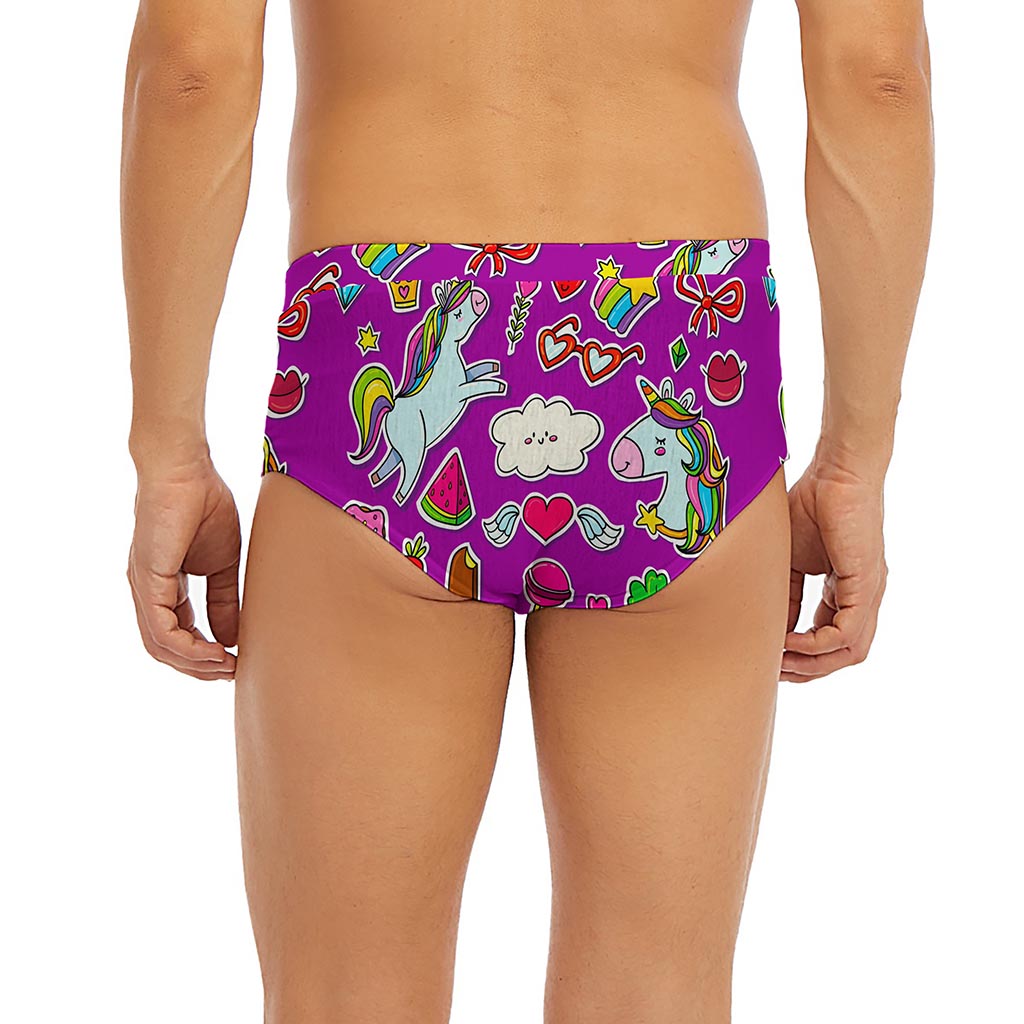 Purple Girly Unicorn Pattern Print Men's Briefs
