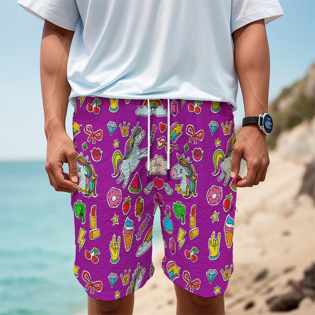 Purple Girly Unicorn Pattern Print Men's Cargo Shorts