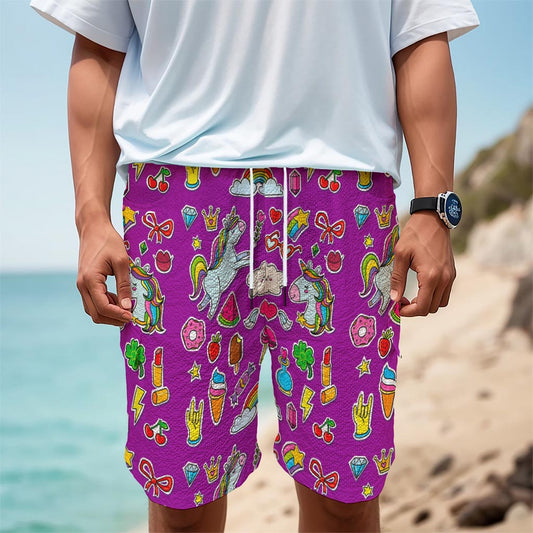 Purple Girly Unicorn Pattern Print Men's Cargo Shorts