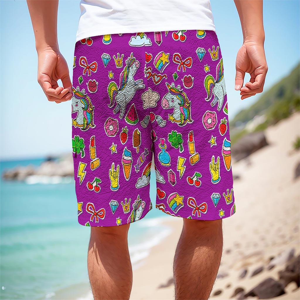 Purple Girly Unicorn Pattern Print Men's Cargo Shorts