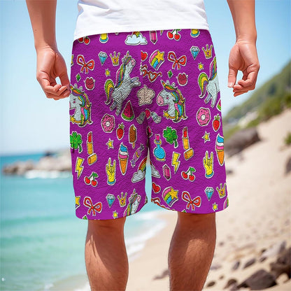 Purple Girly Unicorn Pattern Print Men's Cargo Shorts