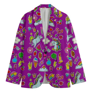 Purple Girly Unicorn Pattern Print Men's Cotton Blazer