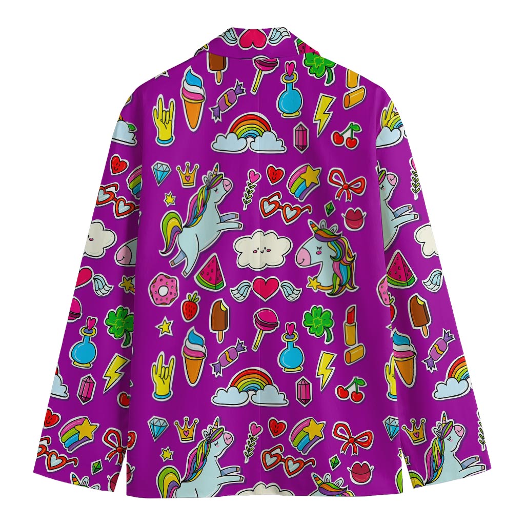 Purple Girly Unicorn Pattern Print Men's Cotton Blazer