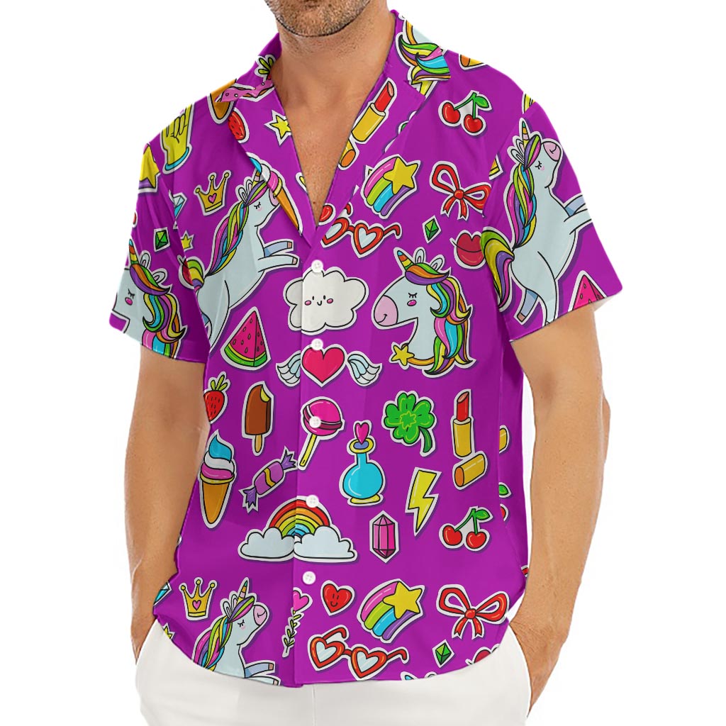 Purple Girly Unicorn Pattern Print Men's Deep V-Neck Shirt