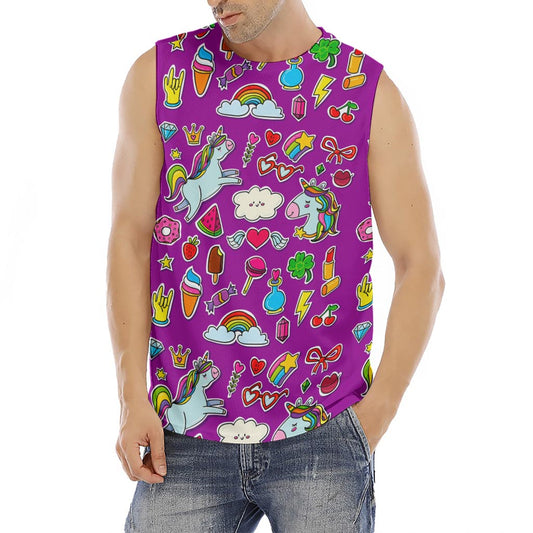 Purple Girly Unicorn Pattern Print Men's Fitness Tank Top