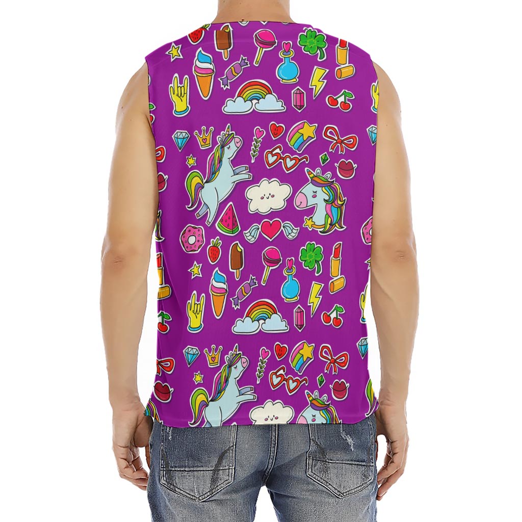 Purple Girly Unicorn Pattern Print Men's Fitness Tank Top