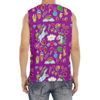 Purple Girly Unicorn Pattern Print Men's Fitness Tank Top