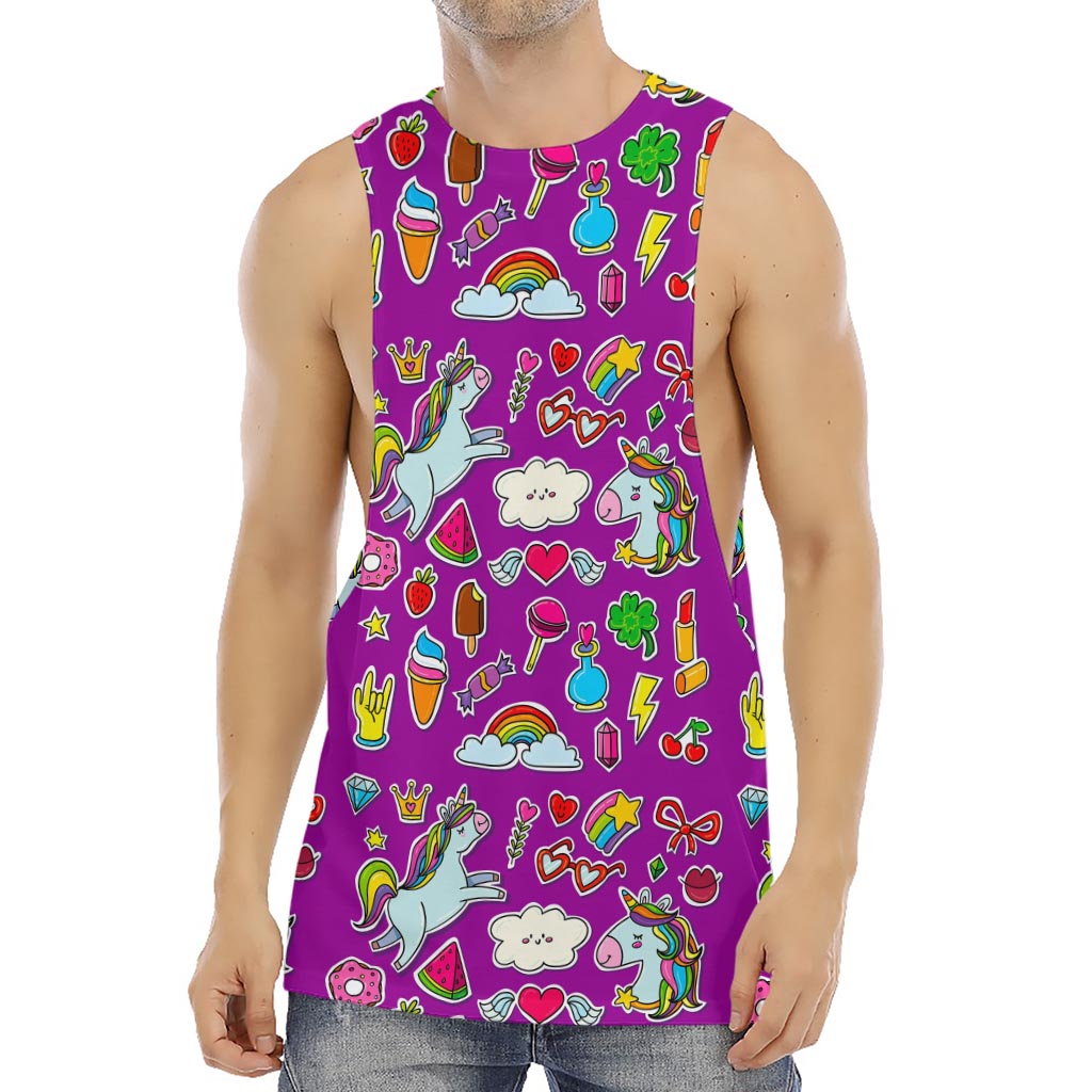 Purple Girly Unicorn Pattern Print Men's Muscle Tank Top
