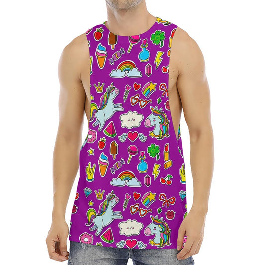 Purple Girly Unicorn Pattern Print Men's Muscle Tank Top