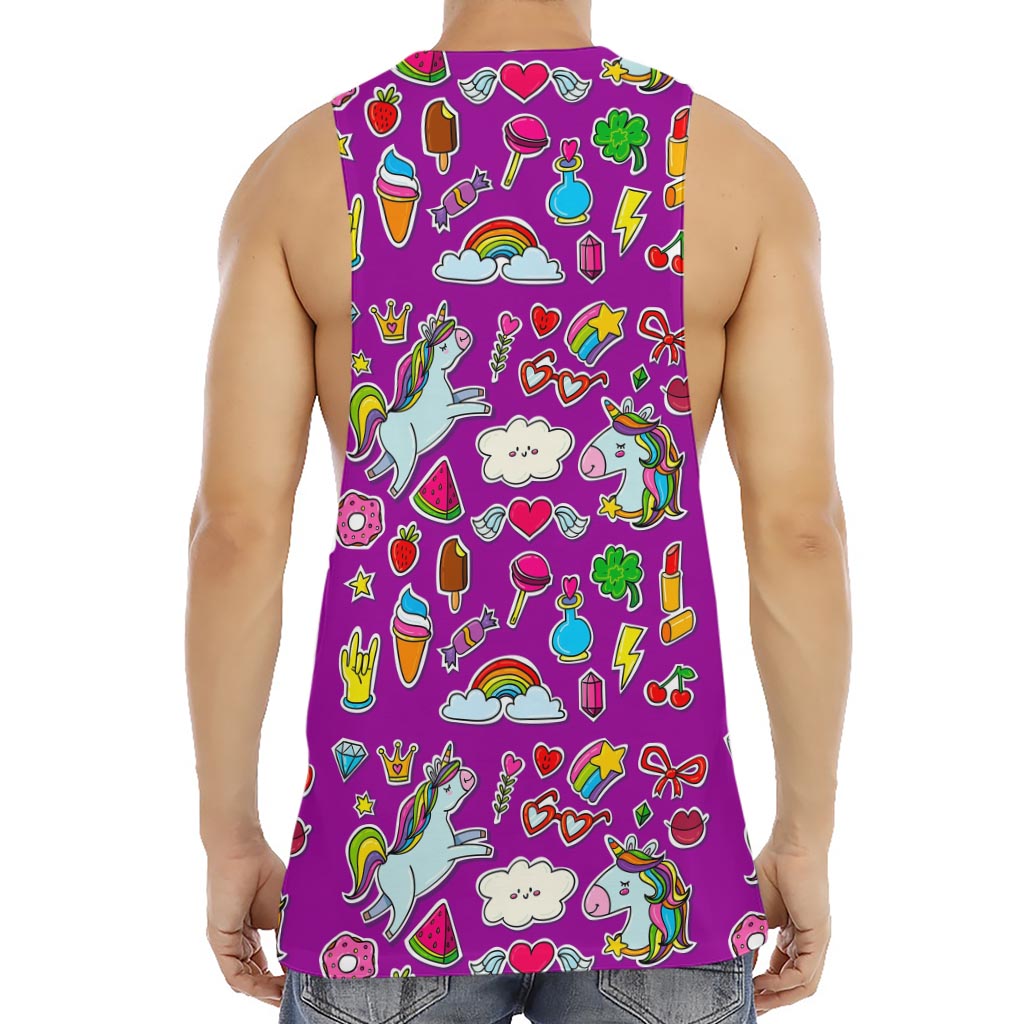Purple Girly Unicorn Pattern Print Men's Muscle Tank Top