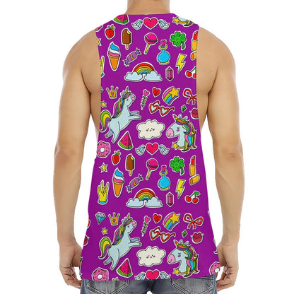 Purple Girly Unicorn Pattern Print Men's Muscle Tank Top