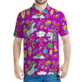 Purple Girly Unicorn Pattern Print Men's Polo Shirt