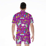 Purple Girly Unicorn Pattern Print Men's Rompers