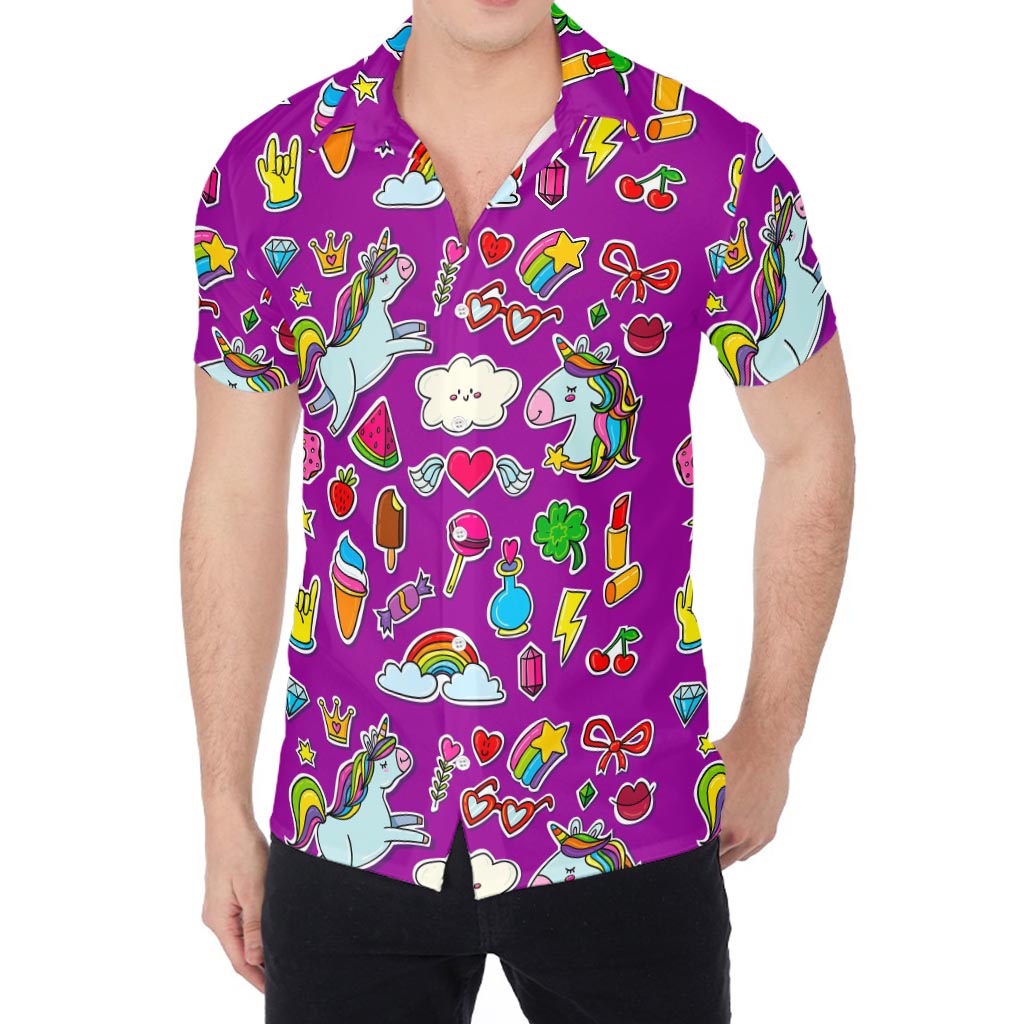 Purple Girly Unicorn Pattern Print Men's Shirt