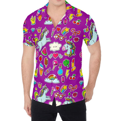 Purple Girly Unicorn Pattern Print Men's Shirt