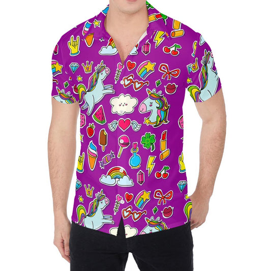 Purple Girly Unicorn Pattern Print Men's Shirt