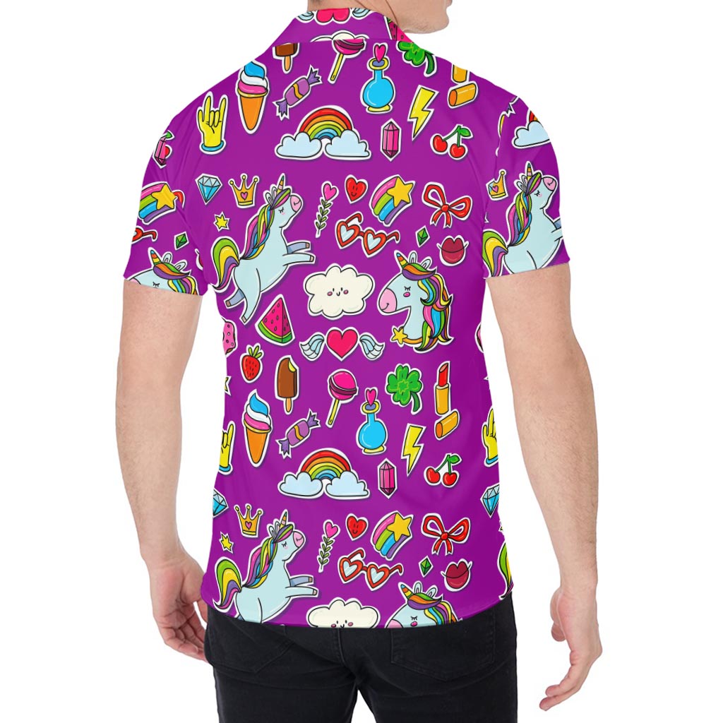 Purple Girly Unicorn Pattern Print Men's Shirt