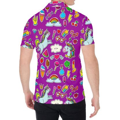Purple Girly Unicorn Pattern Print Men's Shirt