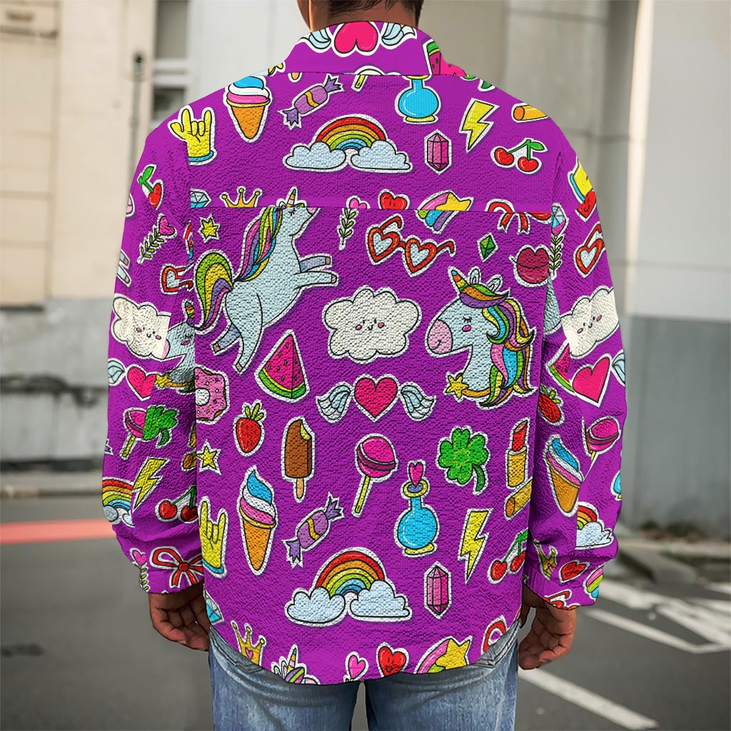 Purple Girly Unicorn Pattern Print Men's Shirt Jacket