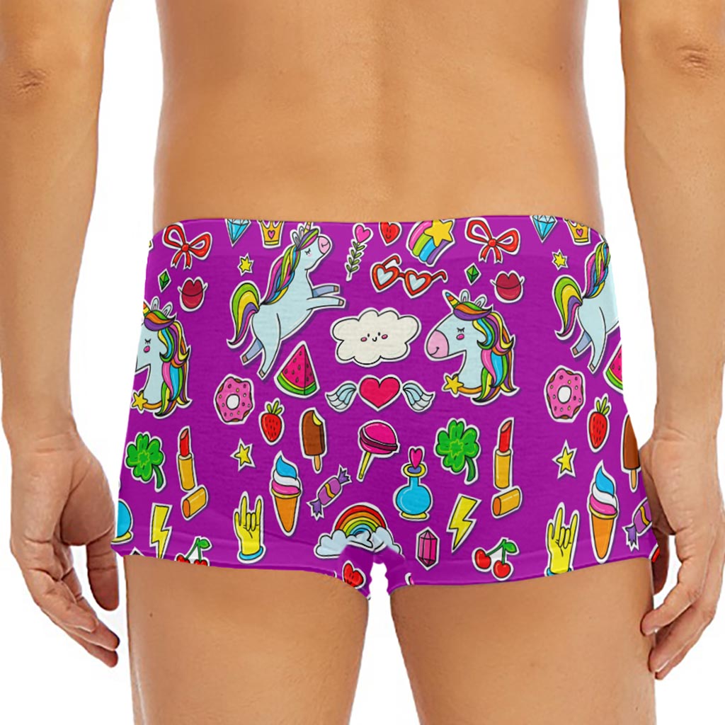 Purple Girly Unicorn Pattern Print Men's Short Boxer Briefs