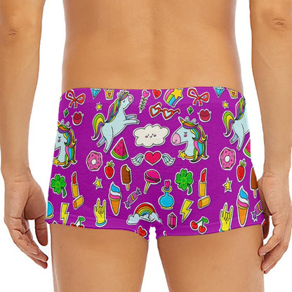 Purple Girly Unicorn Pattern Print Men's Short Boxer Briefs