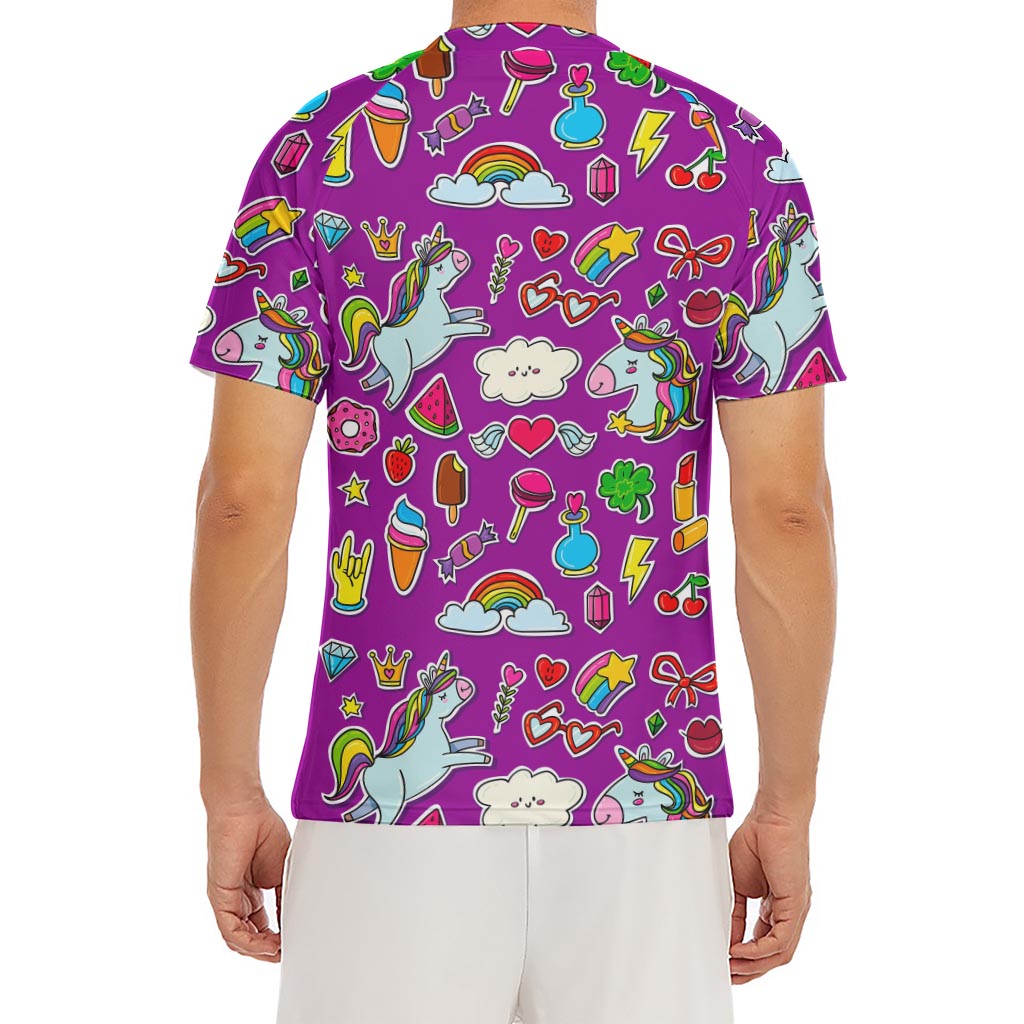 Purple Girly Unicorn Pattern Print Men's Short Sleeve Rash Guard