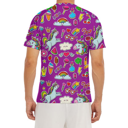 Purple Girly Unicorn Pattern Print Men's Short Sleeve Rash Guard