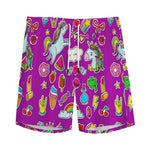 Purple Girly Unicorn Pattern Print Men's Sports Shorts