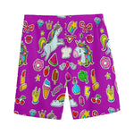 Purple Girly Unicorn Pattern Print Men's Sports Shorts