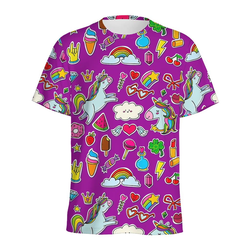 Purple Girly Unicorn Pattern Print Men's Sports T-Shirt