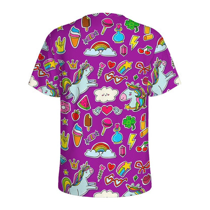 Purple Girly Unicorn Pattern Print Men's Sports T-Shirt