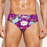 Purple Girly Unicorn Pattern Print Men's Swim Briefs