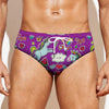 Purple Girly Unicorn Pattern Print Men's Swim Briefs