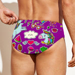 Purple Girly Unicorn Pattern Print Men's Swim Briefs