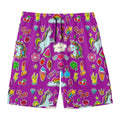 Purple Girly Unicorn Pattern Print Men's Swim Trunks