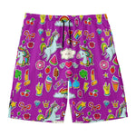 Purple Girly Unicorn Pattern Print Men's Swim Trunks
