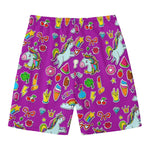 Purple Girly Unicorn Pattern Print Men's Swim Trunks