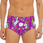 Purple Girly Unicorn Pattern Print Men's Triangle Swim Briefs