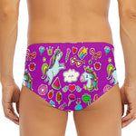 Purple Girly Unicorn Pattern Print Men's Triangle Swim Briefs